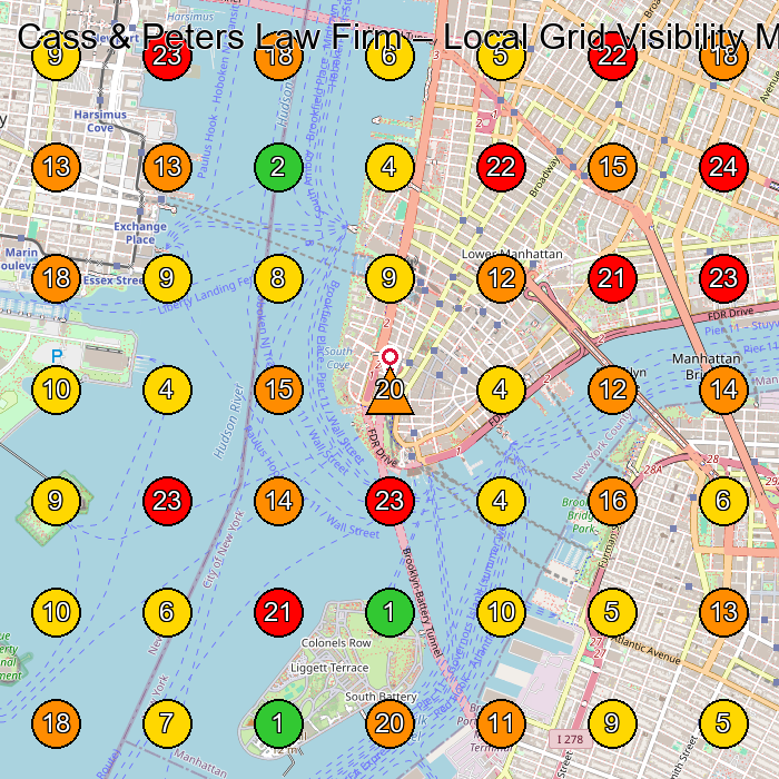 Cass & Peters Law Firm Personal Injury Attorney GeoGrid ranking map for New York NY
